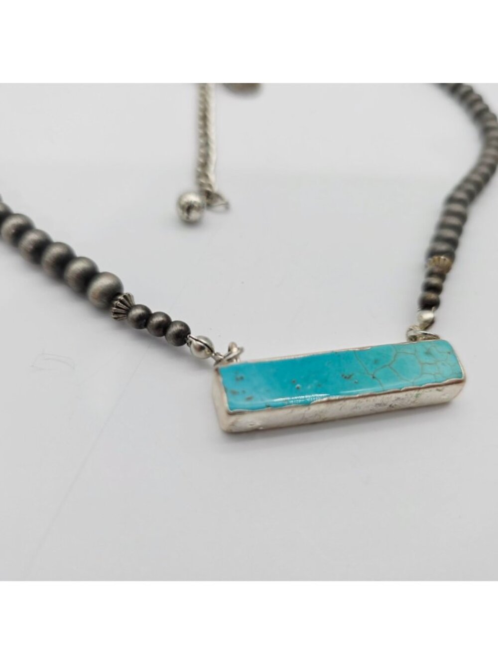 Women's Faux Navajo Pearl Turquoise Bar Necklace 18" - Picture 9 of 9